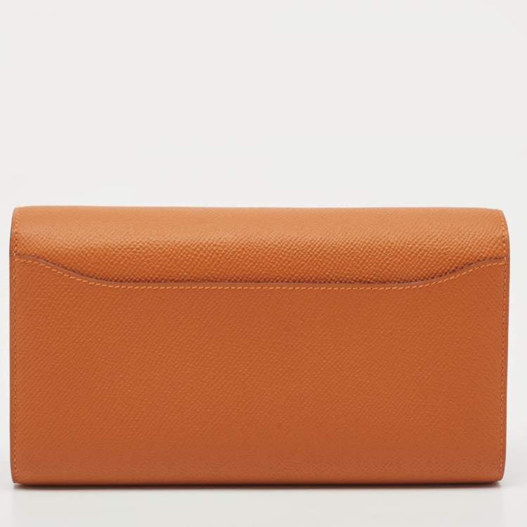 Pre Owned Hermès Orange Epsom Leather Constance To Go Wallet