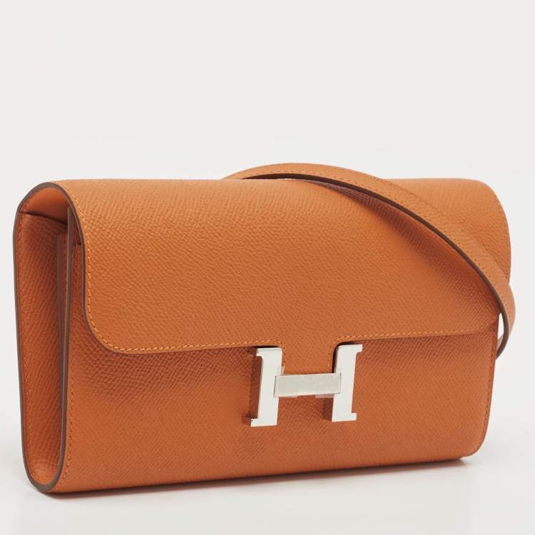Pre Owned Hermès Orange Epsom Leather Constance To Go Wallet