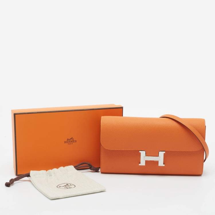 Pre Owned Hermès Orange Epsom Leather Constance To Go Wallet