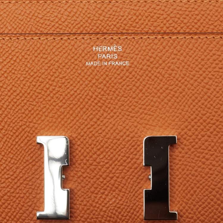 Pre Owned Hermès Orange Epsom Leather Constance To Go Wallet