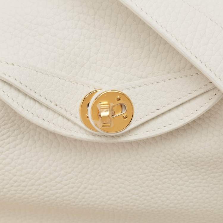 Pre Owned Hermès Blanc Taurillon Clemence Leather Gold Finish Mini Lindy Bag