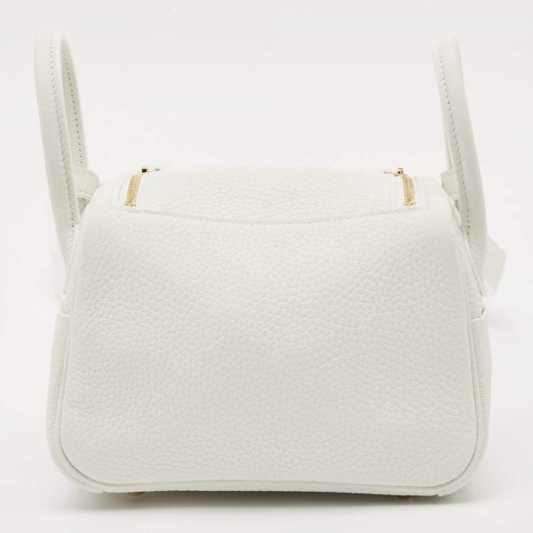 Pre Owned Hermès Blanc Taurillon Clemence Leather Gold Finish Mini Lindy Bag