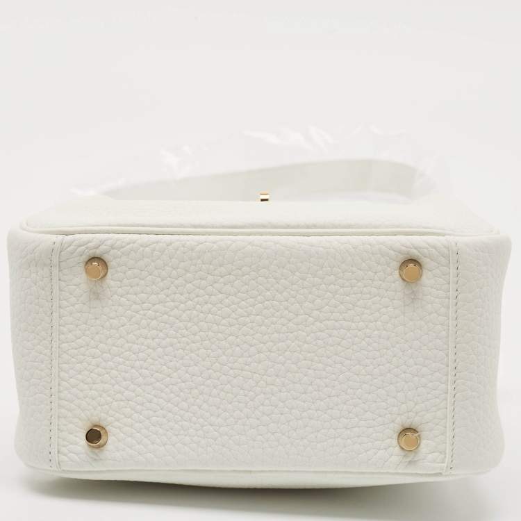 Pre Owned Hermès Blanc Taurillon Clemence Leather Gold Finish Mini Lindy Bag