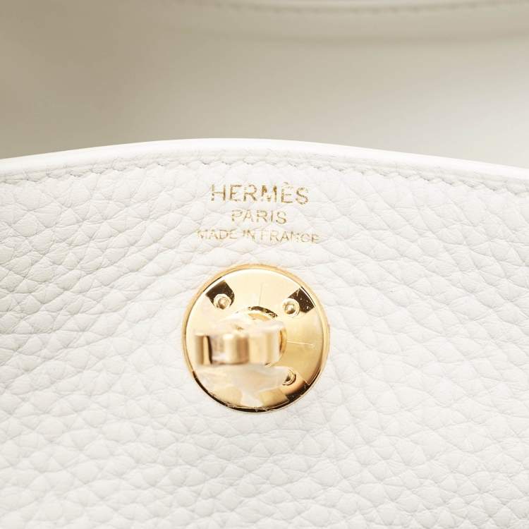 Pre Owned Hermès Blanc Taurillon Clemence Leather Gold Finish Mini Lindy Bag