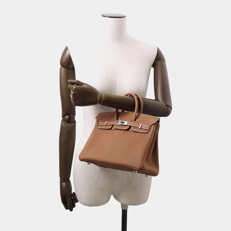 Pre Owned Hermes Gold Togo Leather Birkin 25 Top Handle Bag