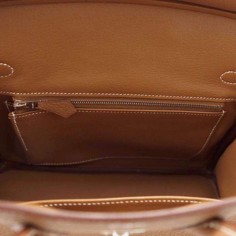 Pre Owned Hermes Gold Togo Leather Birkin 25 Top Handle Bag