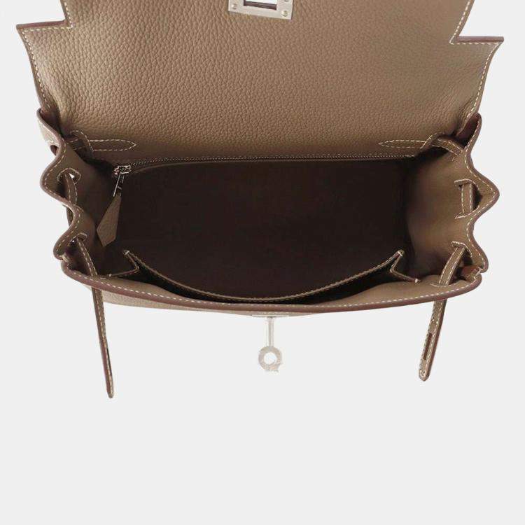 Pre Owned Hermes Etoupe Togo Leather Kelly 25 Top Handle Bag 