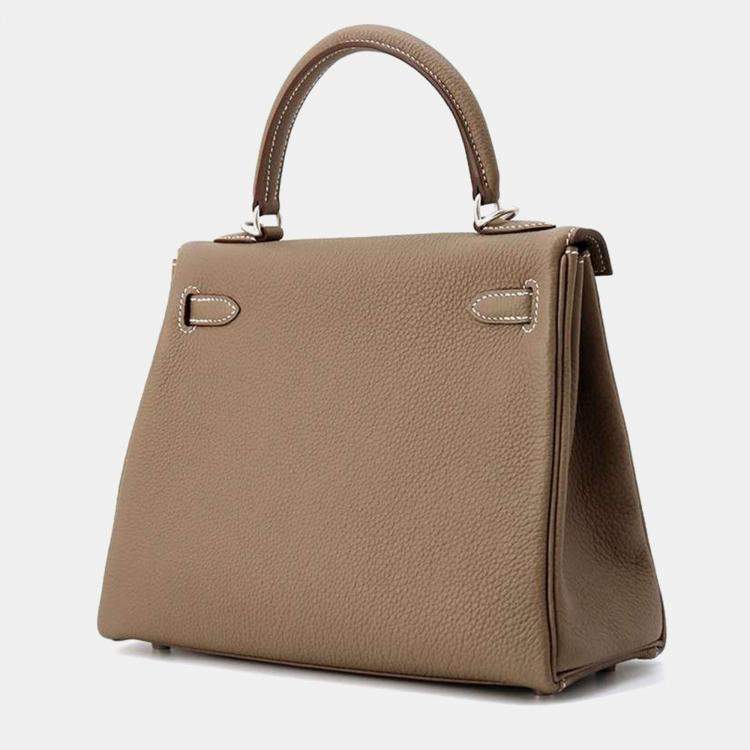Pre Owned Hermes Etoupe Togo Leather Kelly 25 Top Handle Bag 