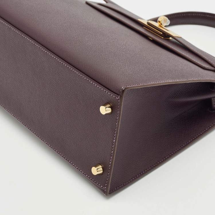 Pre Owned Hermès Raisin/Bleu de Malte Epsom Leather Gold Finish Kelly Sellier 28 Bag