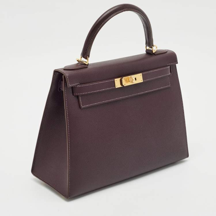 Pre Owned Hermès Raisin/Bleu de Malte Epsom Leather Gold Finish Kelly Sellier 28 Bag