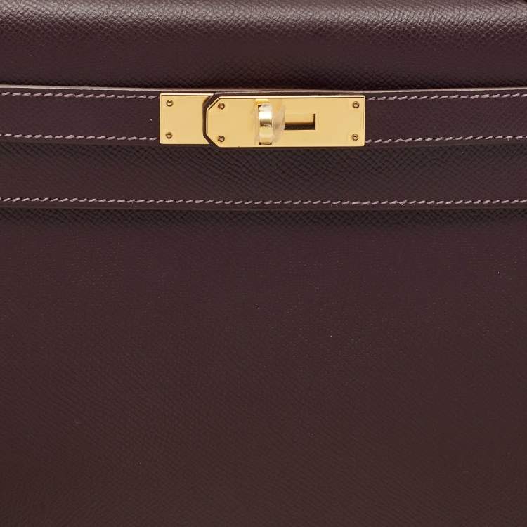 Pre Owned Hermès Raisin/Bleu de Malte Epsom Leather Gold Finish Kelly Sellier 28 Bag