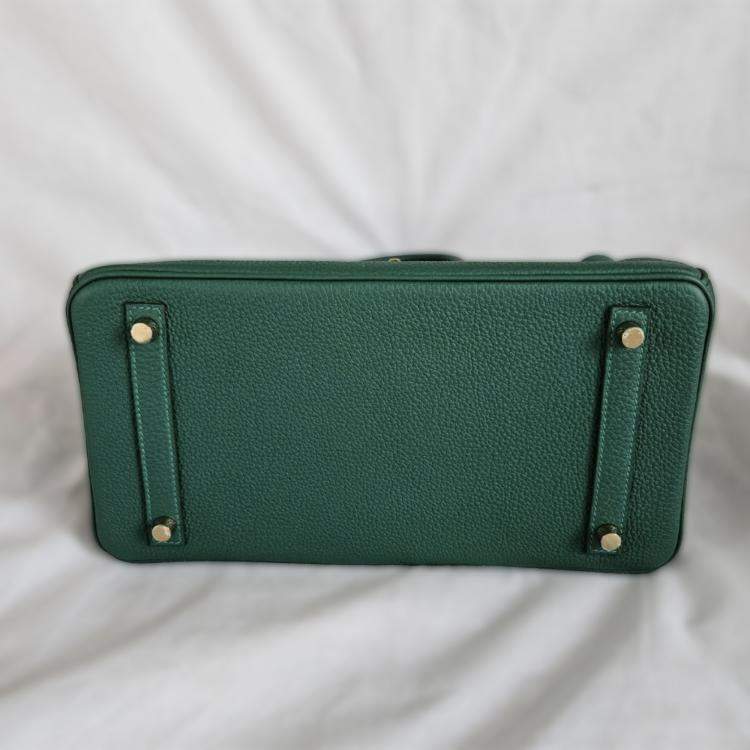 Pre Owned Hermes Vert Moyen Togo Leather Gold Finished Birkin 30