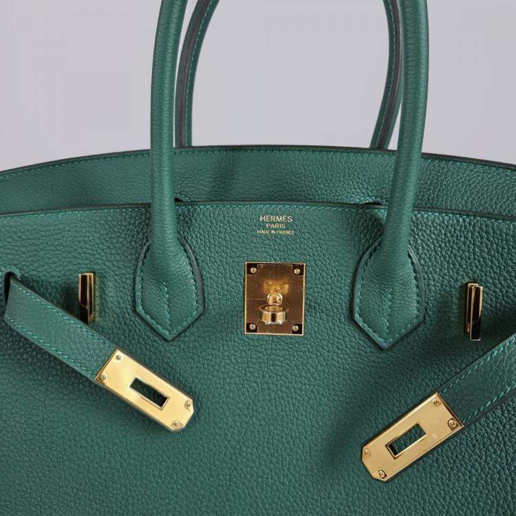 Pre Owned Hermes Vert Moyen Togo Leather Gold Finished Birkin 30