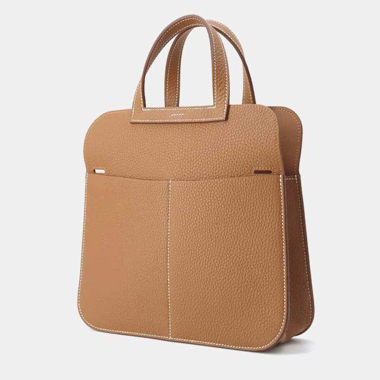Pre Owned Hermes Gold Taurillon Clemence Halzan 25 Tote Bag