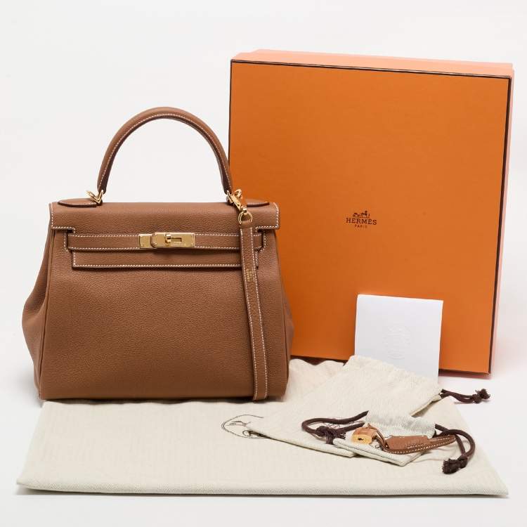 Pre Owned Hermès Gold Togo Leather Gold Finish Kelly Retourne 28 Bag