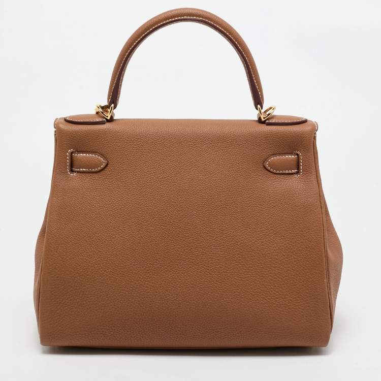 Pre Owned Hermès Gold Togo Leather Gold Finish Kelly Retourne 28 Bag