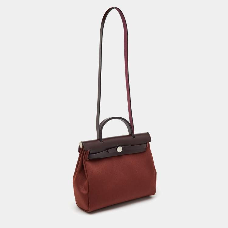 Pre Owned Hermès Rouge H/Ebene Toile and Leather Herbag Zip 31 Bag