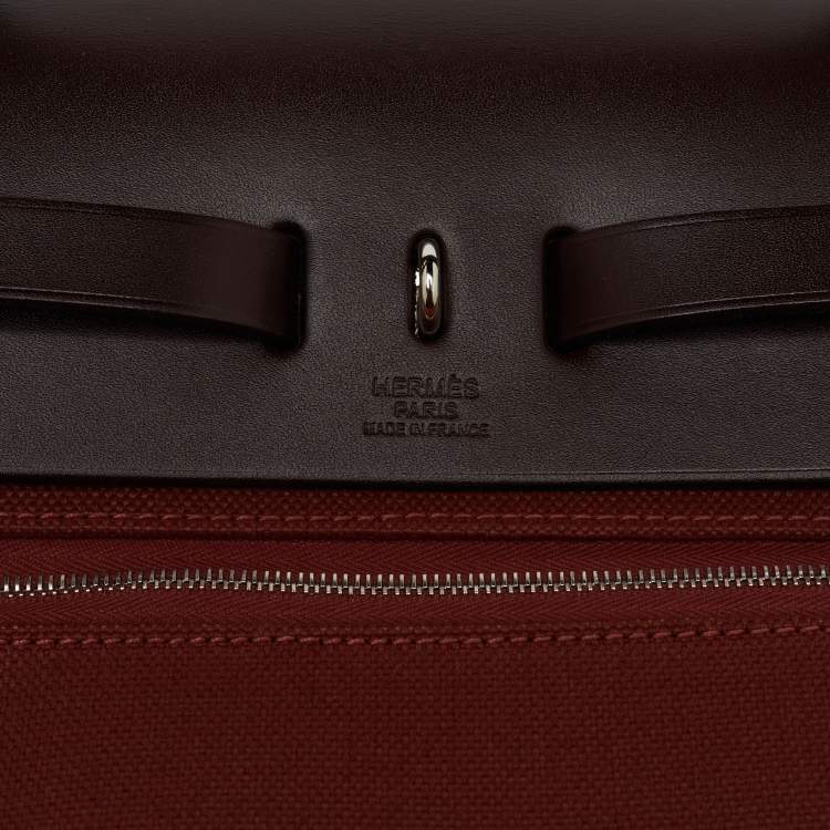 Pre Owned Hermès Rouge H/Ebene Toile and Leather Herbag Zip 31 Bag
