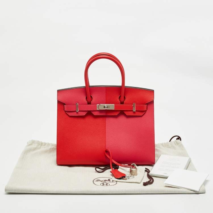 مملوكة مسبقًا Hermès Rouge Coeur/Rose Extreme/Bleu Zanzibar Epsom Leather Palladium Plated Birkin Sellier 30 Bag