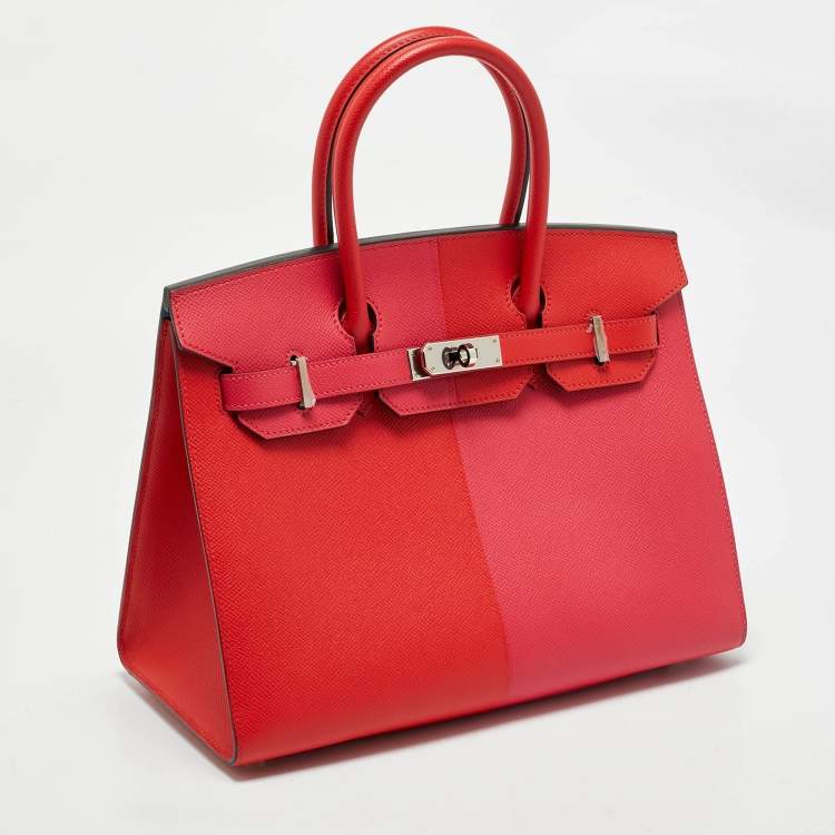 مملوكة مسبقًا Hermès Rouge Coeur/Rose Extreme/Bleu Zanzibar Epsom Leather Palladium Plated Birkin Sellier 30 Bag