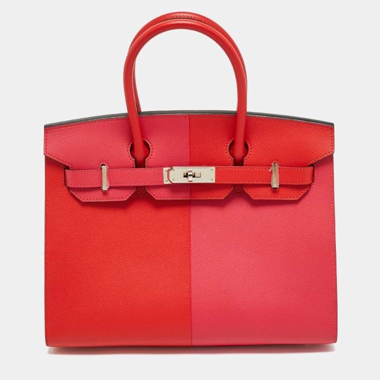 مملوكة مسبقًا Hermès Rouge Coeur/Rose Extreme/Bleu Zanzibar Epsom Leather Palladium Plated Birkin Sellier 30 Bag