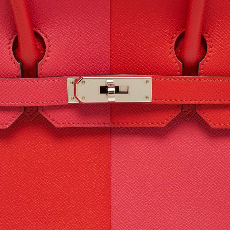 مملوكة مسبقًا Hermès Rouge Coeur/Rose Extreme/Bleu Zanzibar Epsom Leather Palladium Plated Birkin Sellier 30 Bag