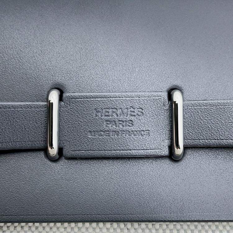 Pre Owned Hermes Herbag Mini Ardoise/Ecru Toile H Vache Hunter Leather Handbag