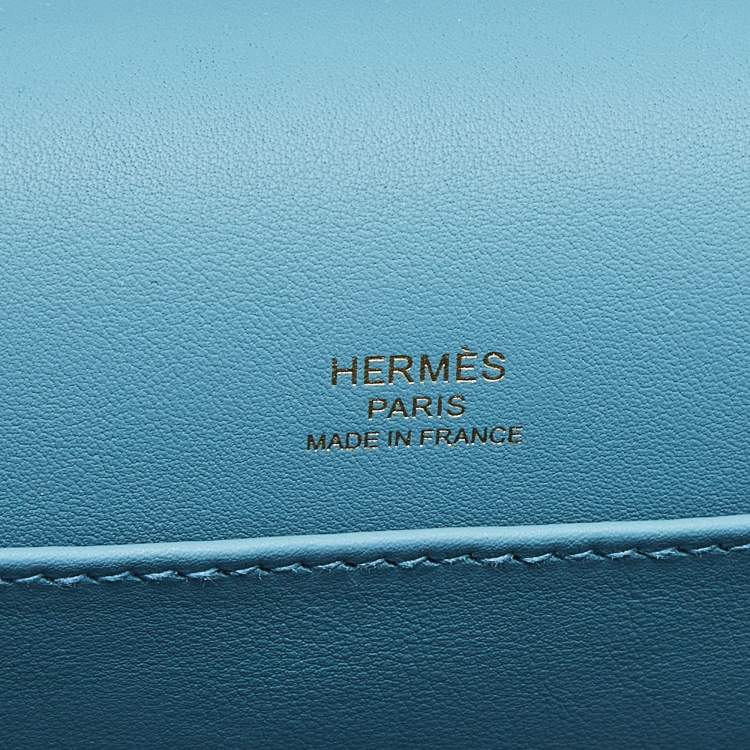 Pre Owned Hermes Bleu Jean Chevre Mysore Leather Gold Finish Geta Bag
