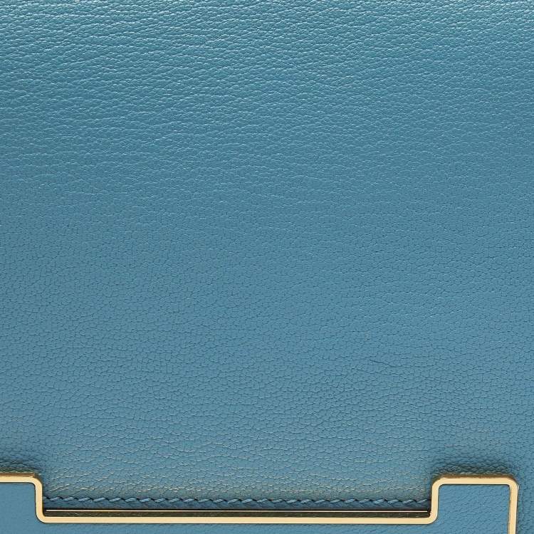 Pre Owned Hermes Bleu Jean Chevre Mysore Leather Gold Finish Geta Bag