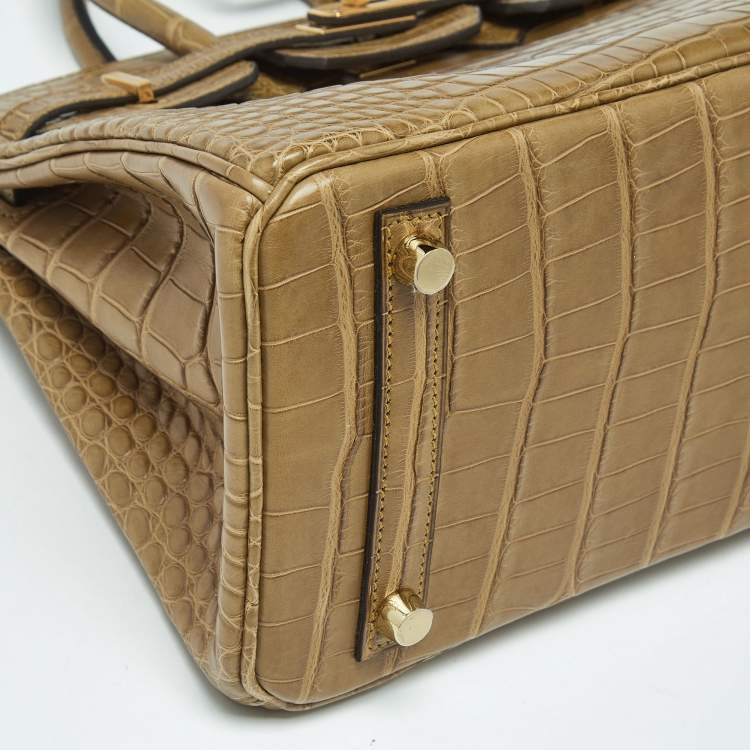 Pre Owned Hermes Poussiere Alligator Gold Finish Birkin 25 Bag