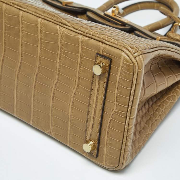 Pre Owned Hermes Poussiere Alligator Gold Finish Birkin 25 Bag