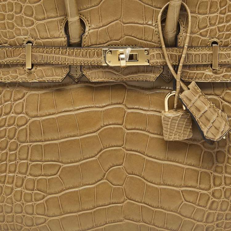 Pre Owned Hermes Poussiere Alligator Gold Finish Birkin 25 Bag