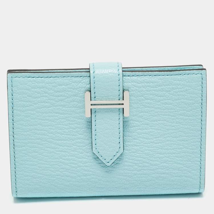 Pre Owned Hermès Bleu Zephyr Chevre Leather Bearn Card Holder