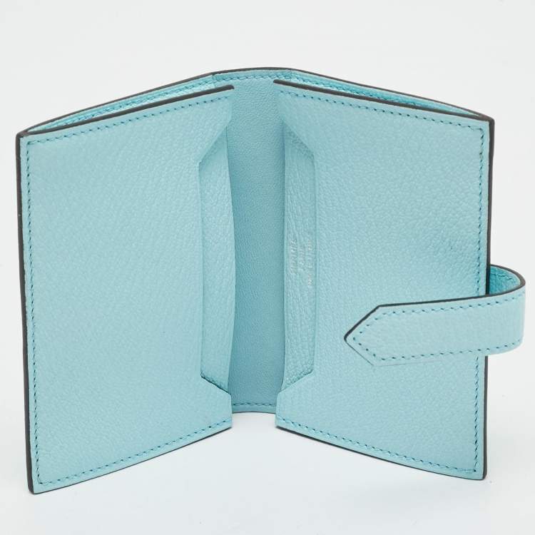 Pre Owned Hermès Bleu Zephyr Chevre Leather Bearn Card Holder