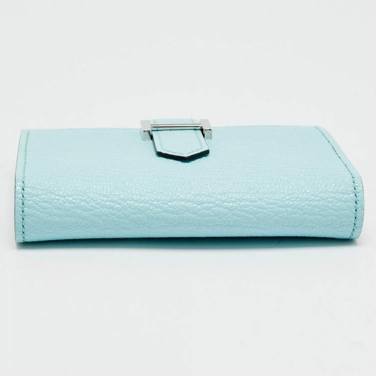 Pre Owned Hermès Bleu Zephyr Chevre Leather Bearn Card Holder