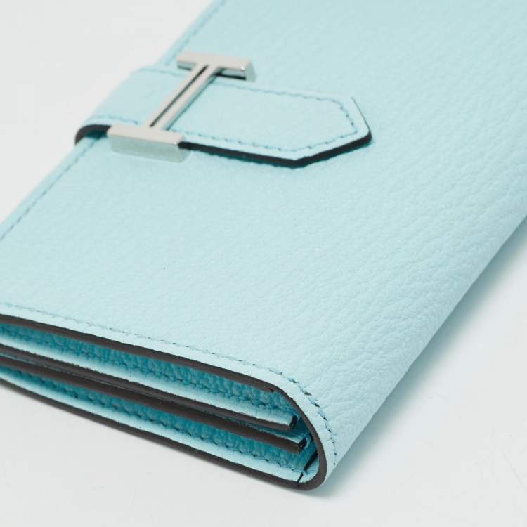 Pre Owned Hermès Bleu Zephyr Chevre Leather Bearn Card Holder