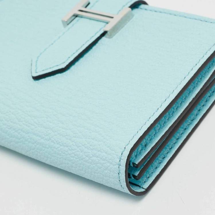 Pre Owned Hermès Bleu Zephyr Chevre Leather Bearn Card Holder