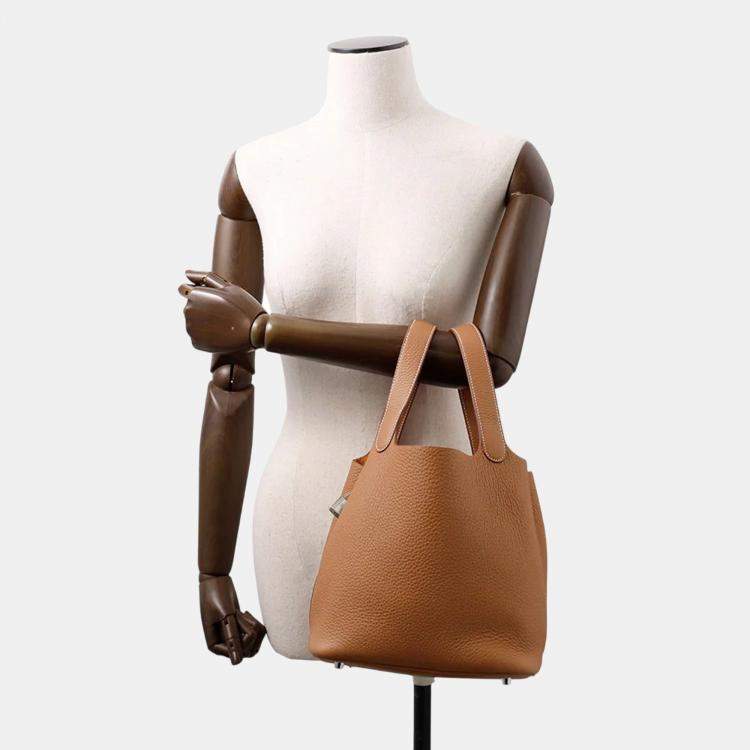 Pre Owned Hermes Picotin Lock 22 Gold Taurillon Clemence Tote Bag