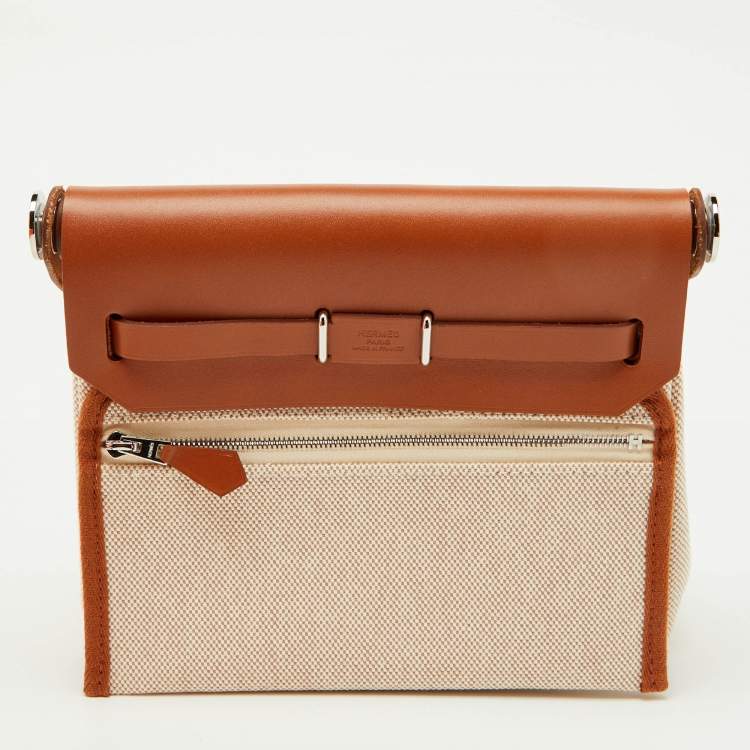 Pre Owned Hermès Ecru/Natural Toile Canvas and Vache Leather Herbag Zip 20 Bag