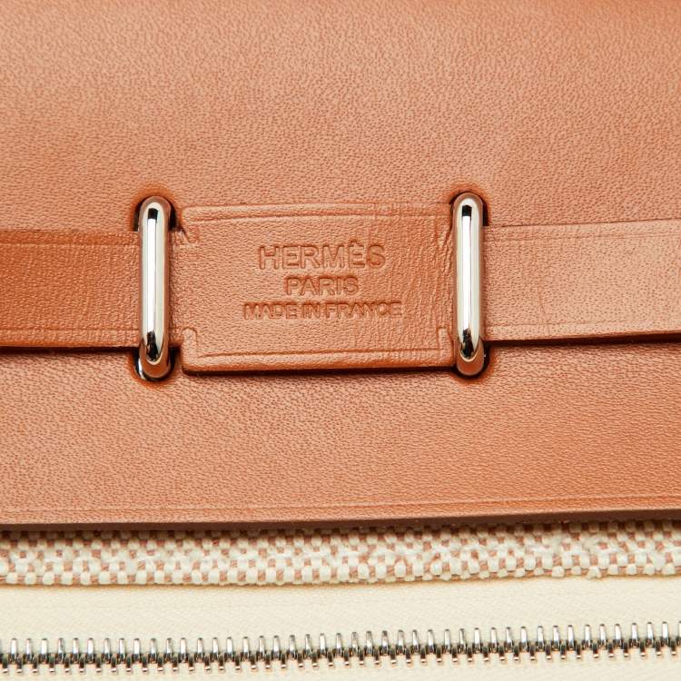 Pre Owned Hermès Ecru/Natural Toile Canvas and Vache Leather Herbag Zip 20 Bag