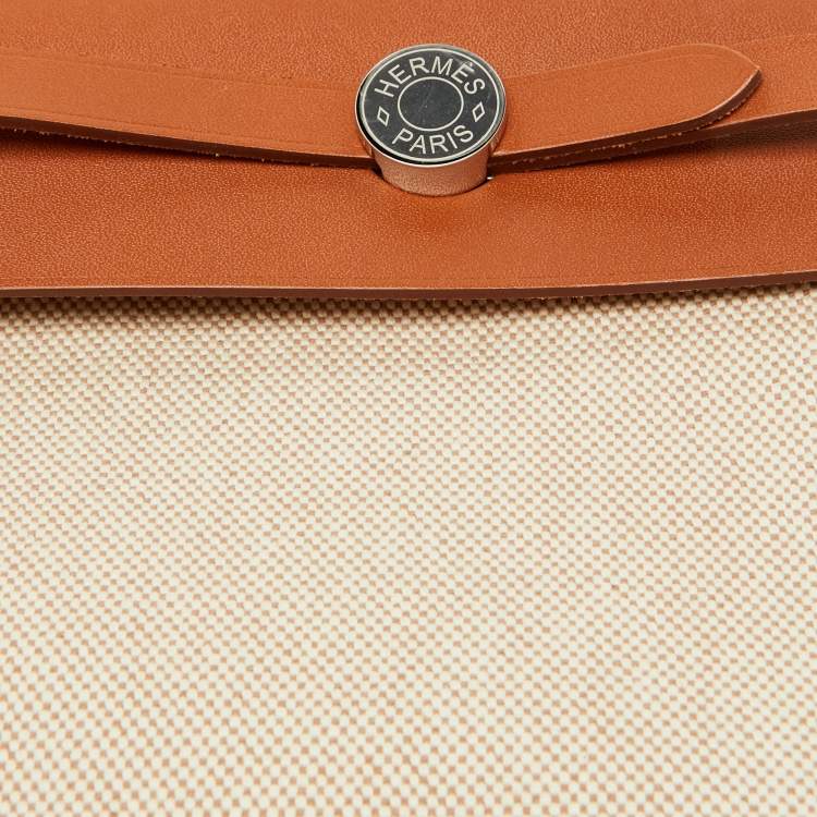 Pre Owned Hermès Ecru/Natural Toile Canvas and Vache Leather Herbag Zip 20 Bag