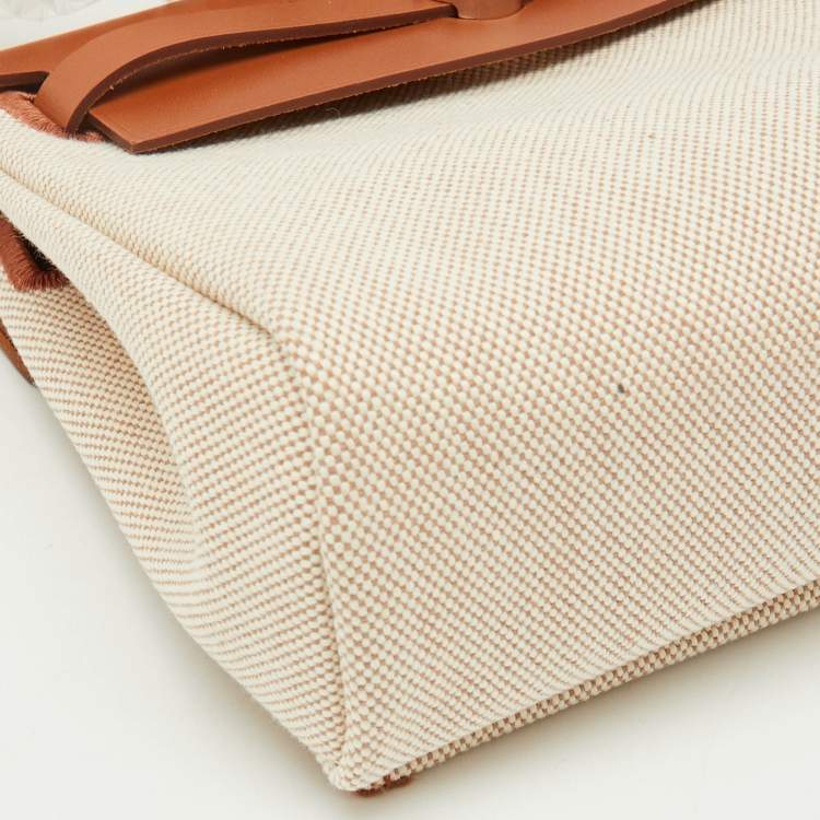 Pre Owned Hermès Ecru/Natural Toile Canvas and Vache Leather Herbag Zip 20 Bag