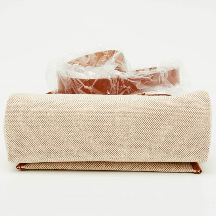 Pre Owned Hermès Ecru/Natural Toile Canvas and Vache Leather Herbag Zip 20 Bag
