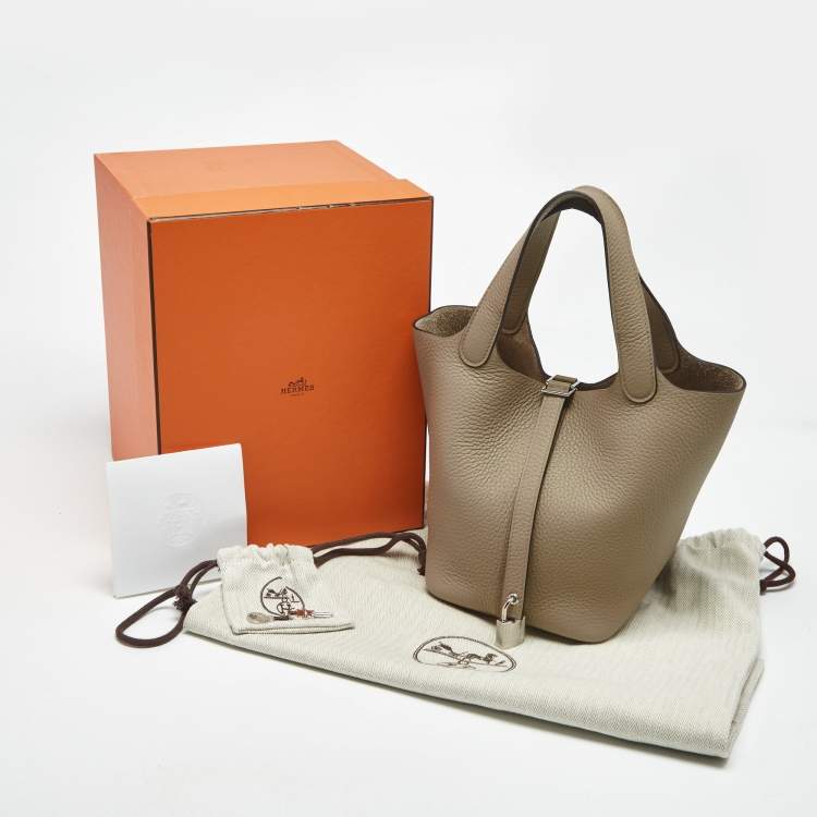 Pre Owned Hermès Beige Marfa Taurillon Clemence Leather Picotin Lock 18 Bag