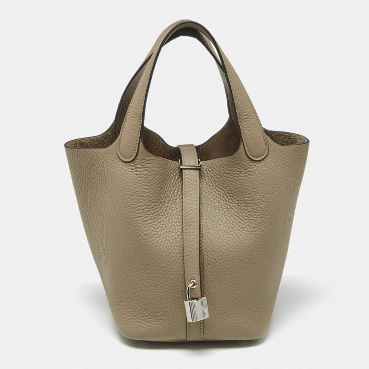 Pre Owned Hermès Beige Marfa Taurillon Clemence Leather Picotin Lock 18 Bag