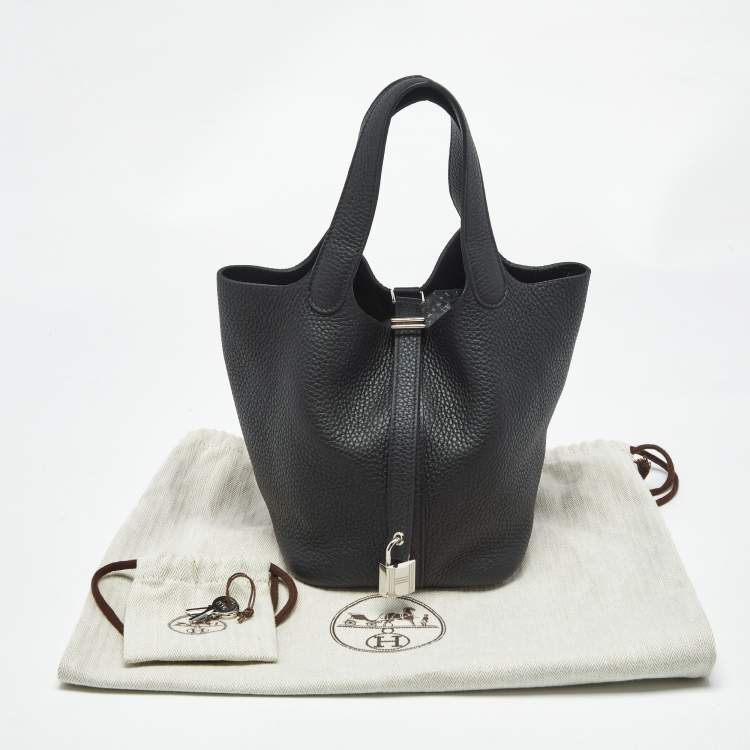 Pre Owned Hermes Noir Taurillon Clemence Leather Picotin Lock 18 Bag