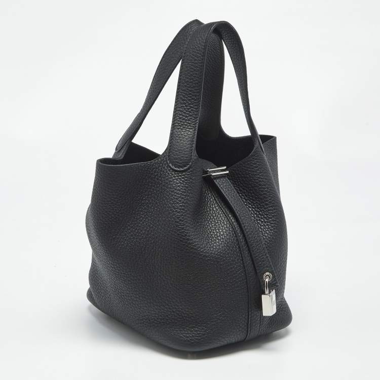 Pre Owned Hermes Noir Taurillon Clemence Leather Picotin Lock 18 Bag