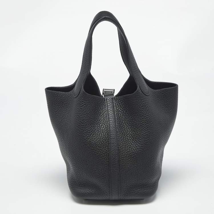 Pre Owned Hermes Noir Taurillon Clemence Leather Picotin Lock 18 Bag