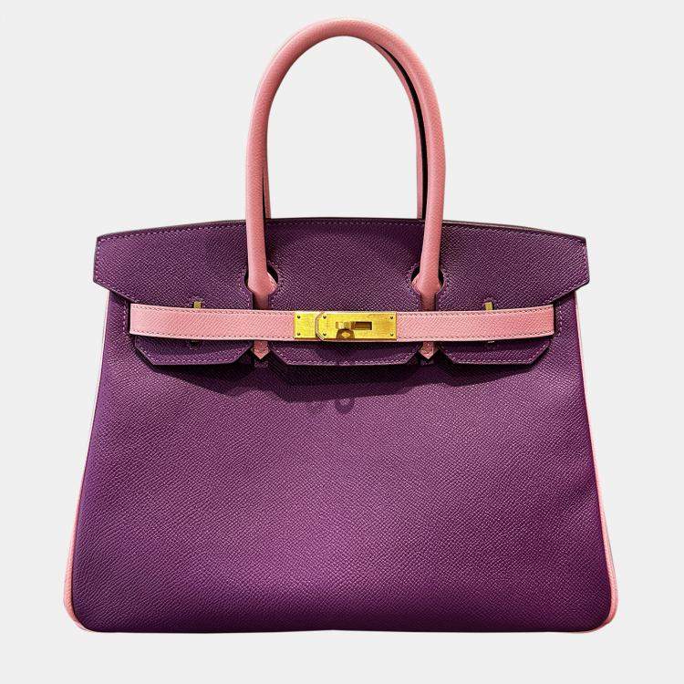 Pre Owned Hermes Birkin 30 Anemone Purple and Rose Sakura Epsom Leather Handbag