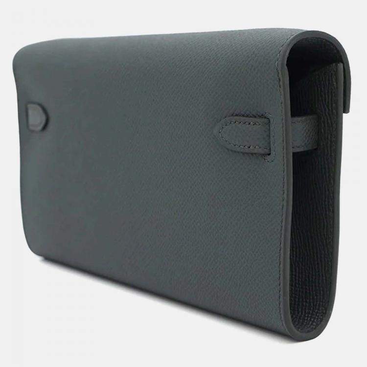 Pre Owned Hermes Kelly Long To Go Vert Mangrove Epsom Leather Clutch Bag